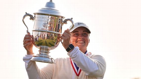 Maja Stark holds trophy after winning US Women`s Open.