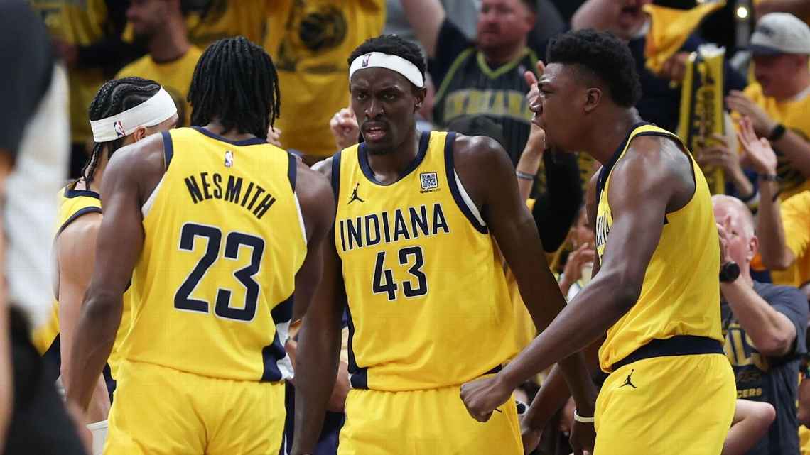 Indiana Pacers celebrating on the court