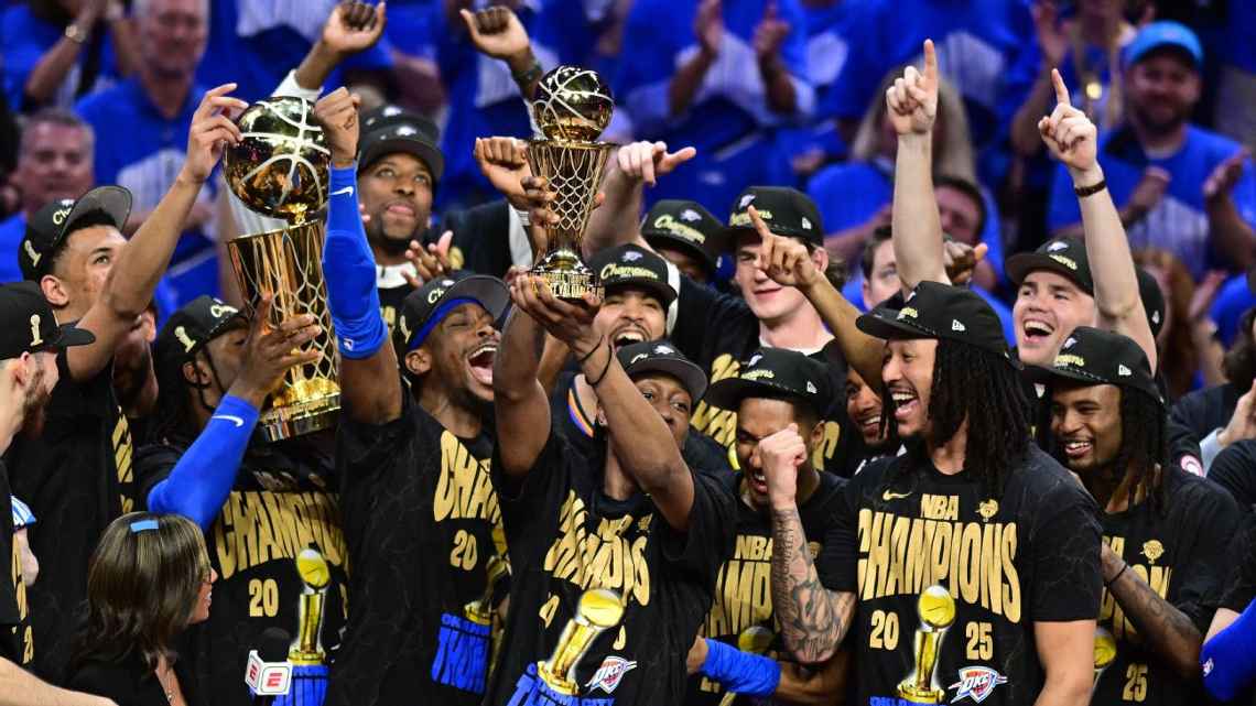 Oklahoma City Thunder celebrating NBA Finals win