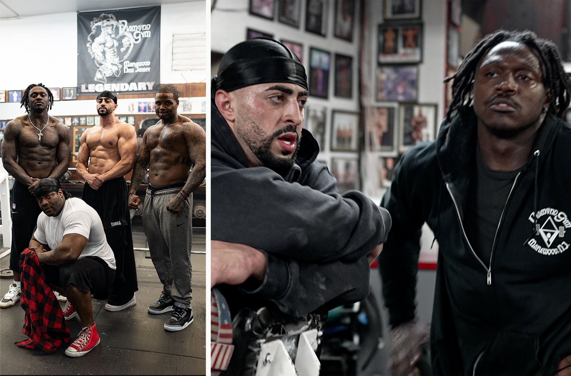 Brown con Abdel y otros culturistas en Diamond Gym en Maplewood, N.J.