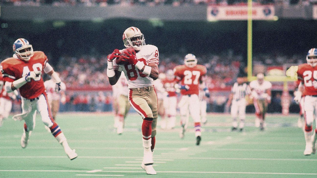 Super Bowl: Historical Records of NFL Super Sunday 7 Jerry Rice celebrando