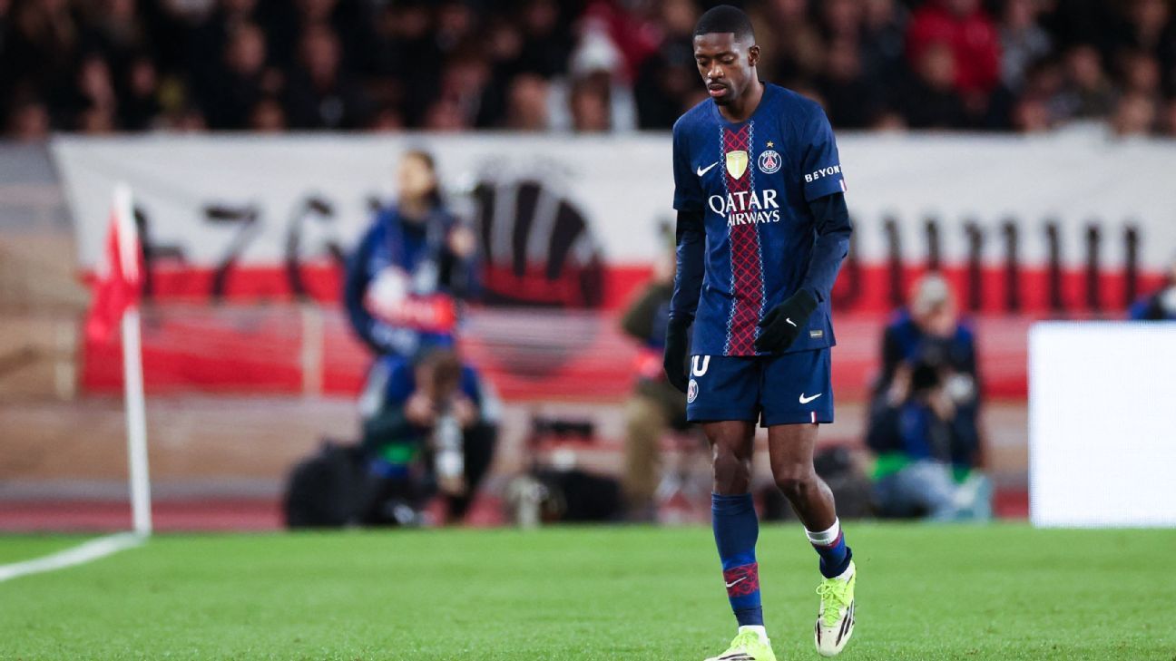 Ousmane Dembele foi expulso no primeiro tempo da vitória do PSG sobre o Mônaco