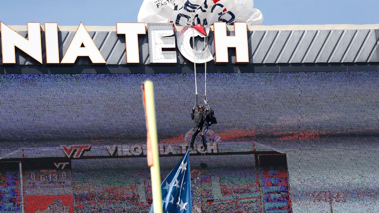 Skydiver rescued after crashing into Virginia Tech scoreboard
