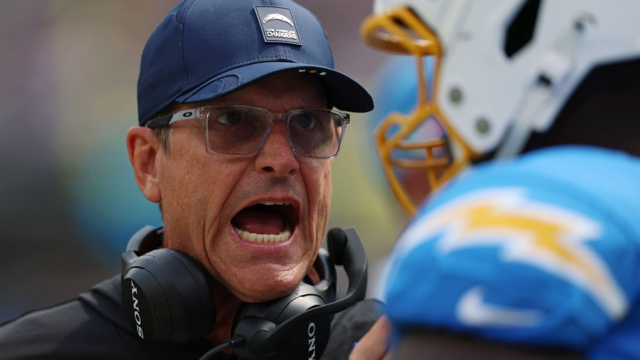 Harbaugh 'not deterred' but Herbert preaches urgency with Chargers 0-2