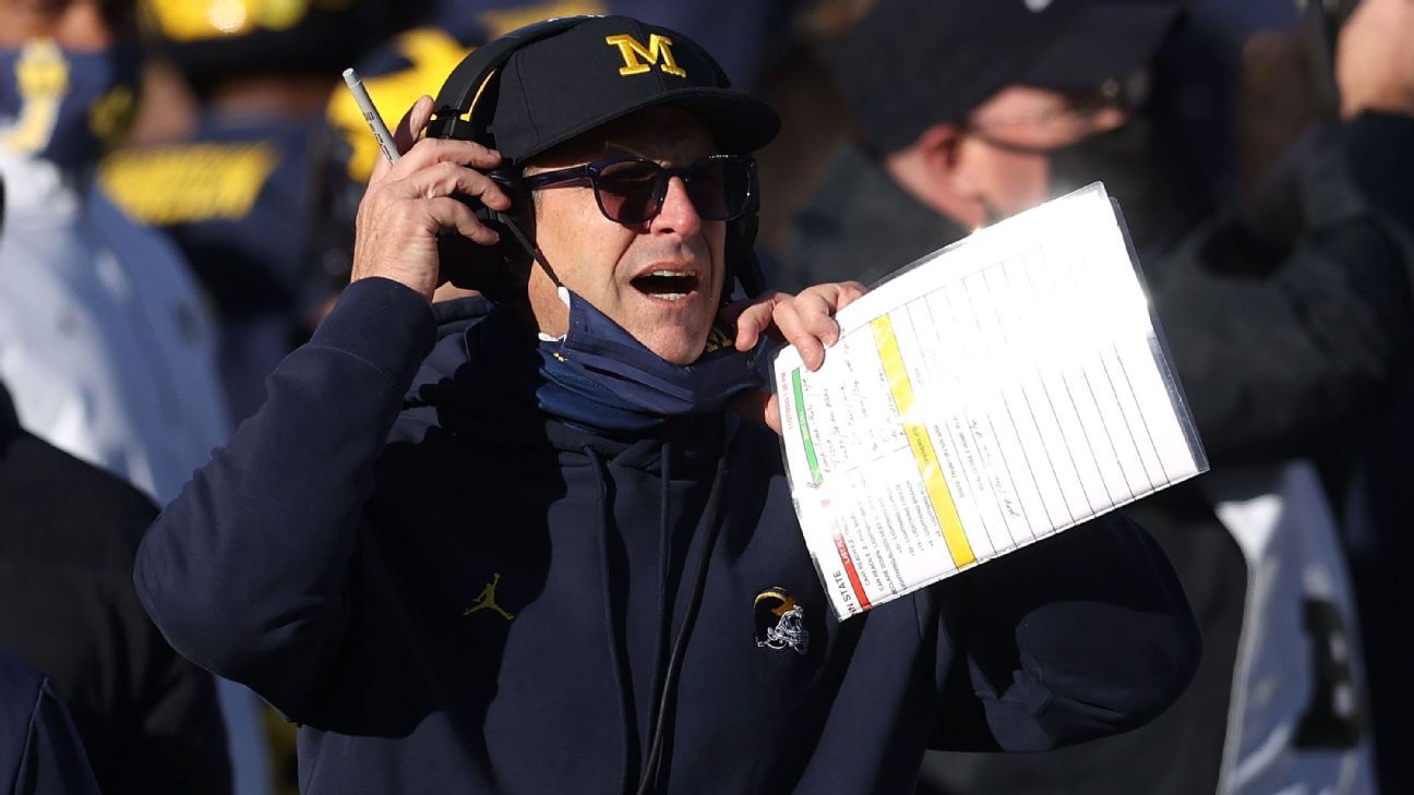 Michigan football coach Jim Harbaugh says the team’s review is not due to a disconnect