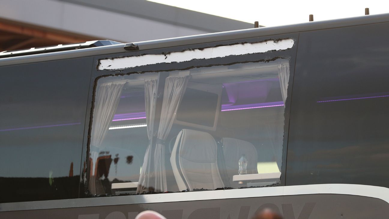 The Real Madrid team bus smashed a window ahead of the Champions League clash against Liverpool