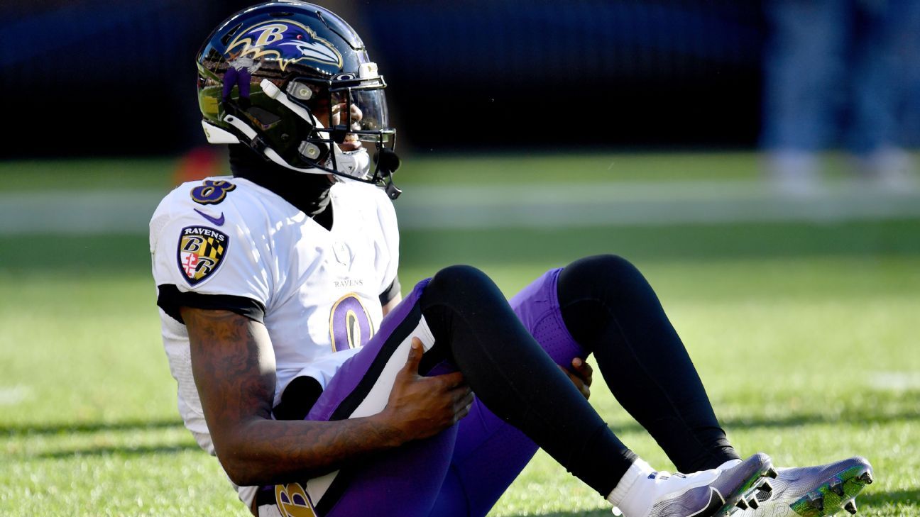 Baltimore Ravens QB Lamar Jackson melewatkan pertandingan ketiga berturut-turut karena cedera pergelangan kaki