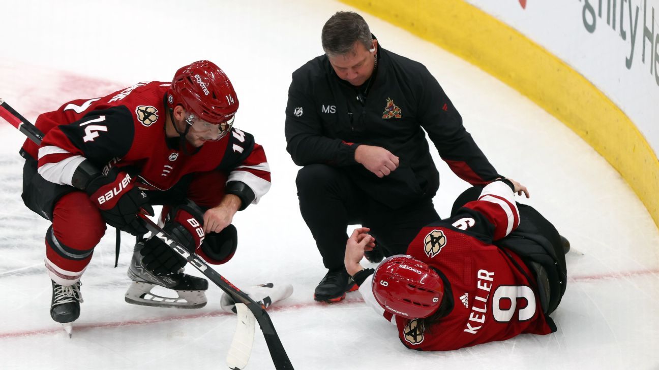 Arizona Coyotes’ Clayton Keller has surgery on fractured leg after crashing into boards
