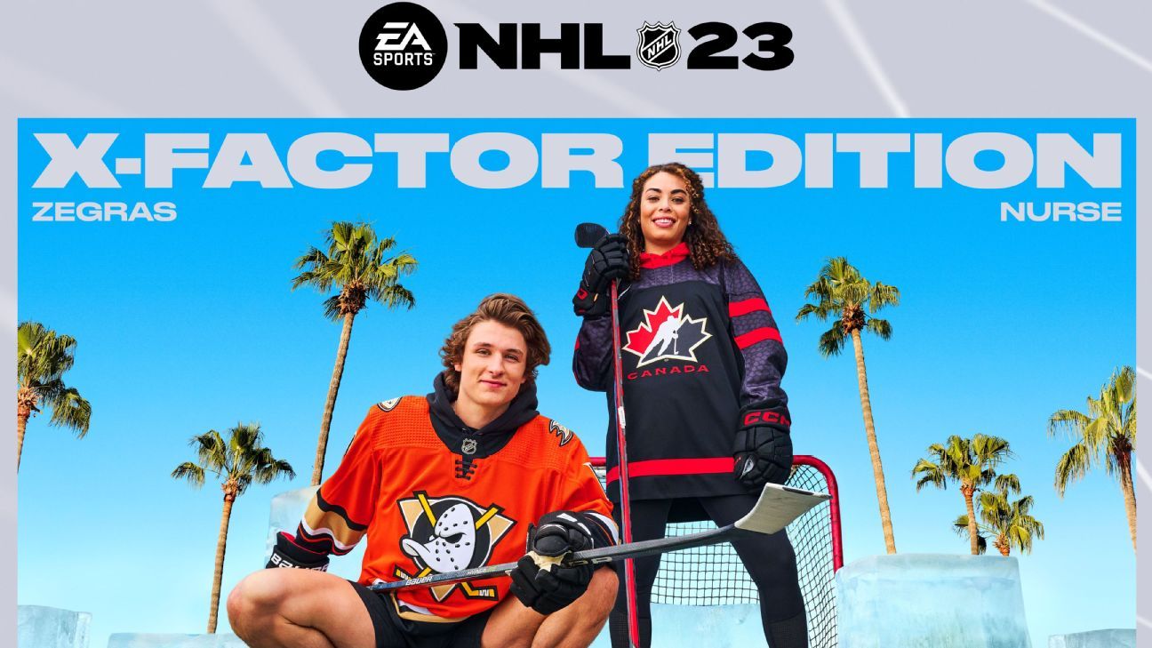 Trevor Zegras des Anaheim Ducks, étoile canadienne du hockey Sarah Grace Nurse NHL 23 Cover