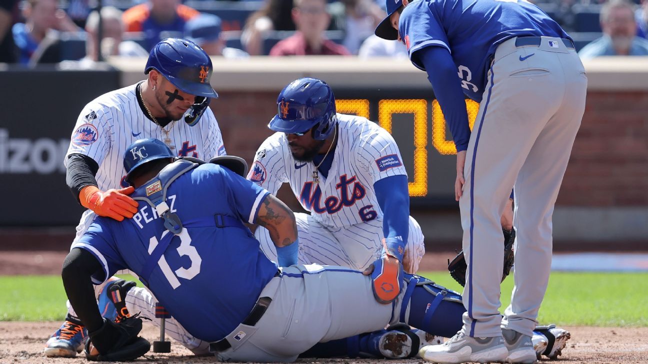 Royals' Perez injured in plate collision with Marte